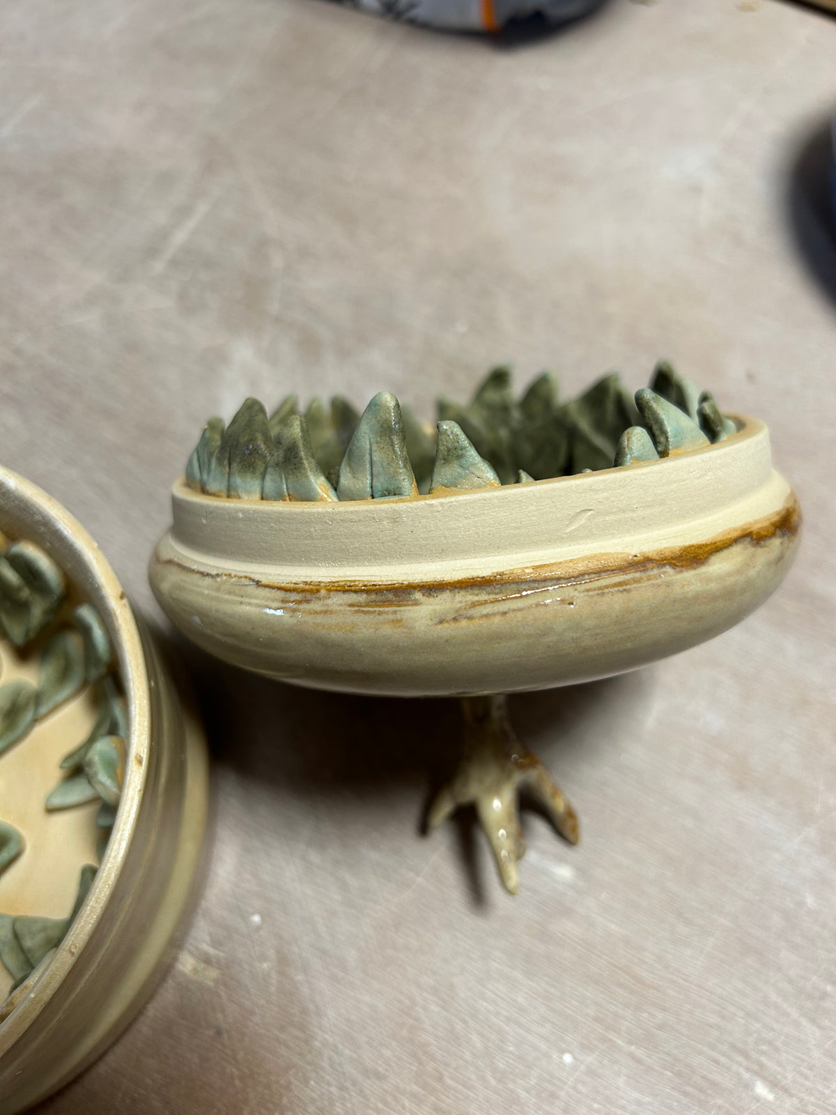 Lidded box with upside down tree